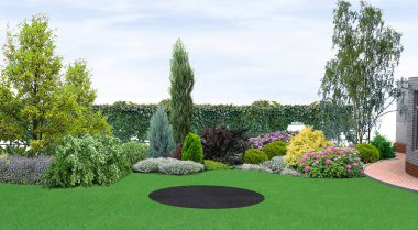 Yeşil, 3d render arka bahçe dikim