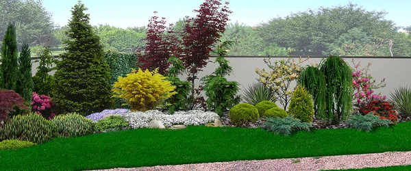 Természetes kerttel egy otthon, 3d render — Stock Fotó