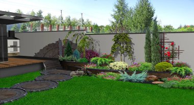 Arka bahçe bahçecilik arka plan, 3d render