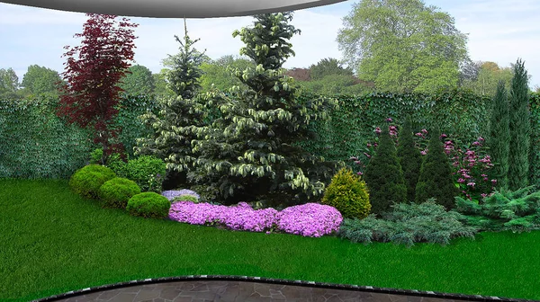 Natural grounds surrounding a home, 3d render — Stock Photo, Image