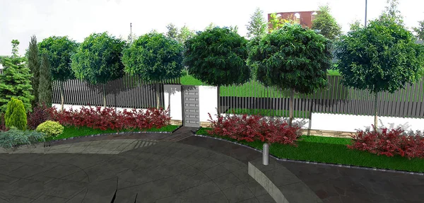 Ideas de diseño de patio delantero, 3d render — Foto de Stock