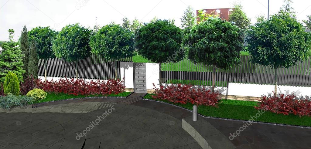 Front yard design ideas, 3d render