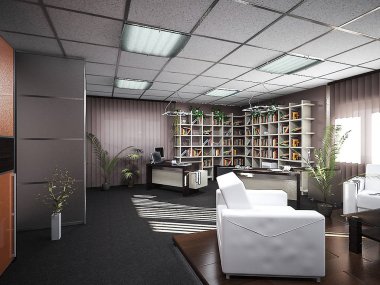 Office hol kombine ile işyeri iç tasarım, 3d parçalamak