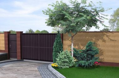 Driveway ve duvarlı bahçe tasarım fikirlerini, 3d render