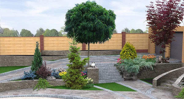 Driveway ve bakım tasarım fikirleri, 3d render