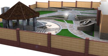 Bahçe gölet ve fikirler, 3d render zemin kaplaması