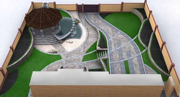 Tam Bahçe peyzaj, banliyösü mimari havadan görünümü.