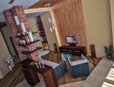Çatı katı iç tasarım fikirleri, 3d render