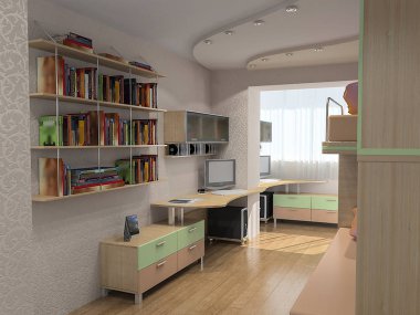 Açık kavramı yatak odası tasarım fikirleri, 3d çizim çocuklar