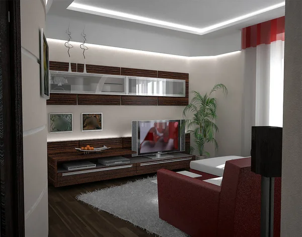 Misafir odası iç tasarım fikirleri, 3d render — Stok fotoğraf