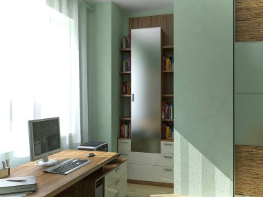 Çocuk yatak odası çalışma alanı tasarım fikirleri, 3d çizim