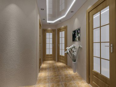 Ev koridor şık tasarımı, 3d çizim