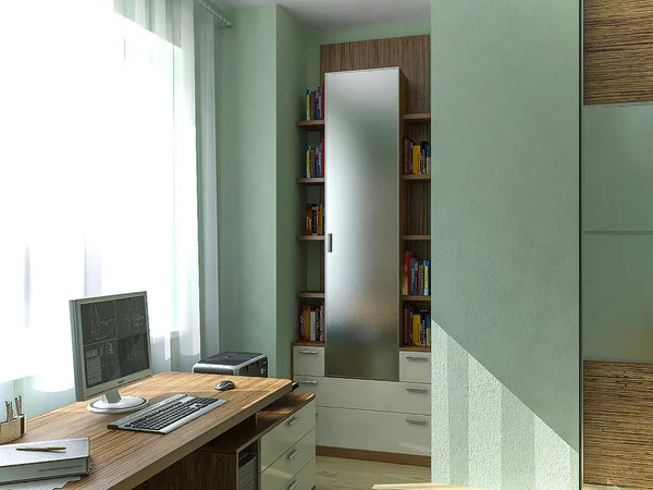 Kinder Schlafzimmer Arbeitsplatz Design-Ideen, 3D-Illustration — Stockfoto