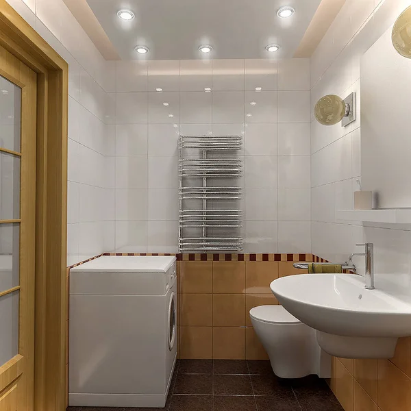 बाथरूम न्यूनतम आंतरिक डिजाइन, 3 डी रेंडर — स्टॉक फ़ोटो, इमेज