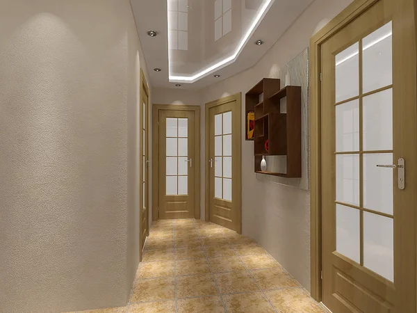 Κομψό σχεδιασμό σπίτι διάδρομο, 3d απεικόνιση — Φωτογραφία Αρχείου