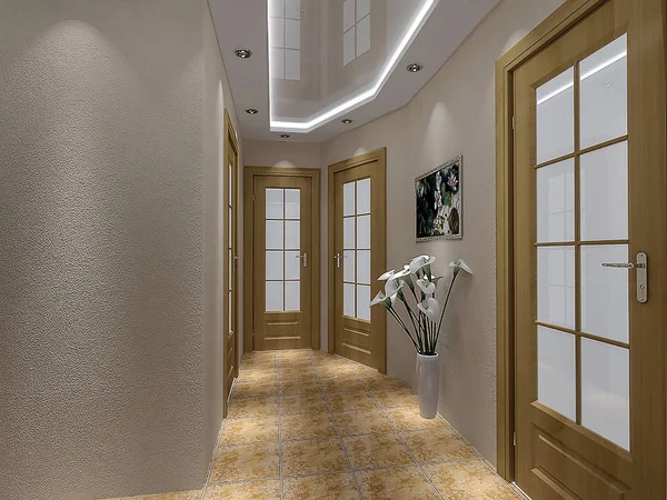 Ev koridor şık tasarımı, 3d çizim