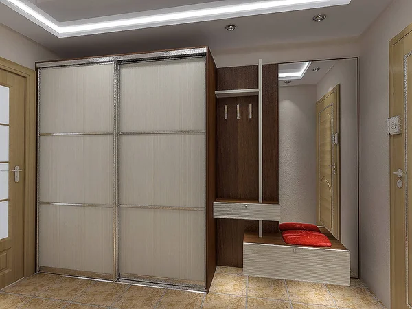 Modern entrance hall design ideas, 3D render — Stock Image Modern entrance hall design ideas, 3D render Stock Picture