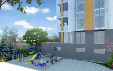 Residential quarter landscaping urban ideas, children's play are clipart