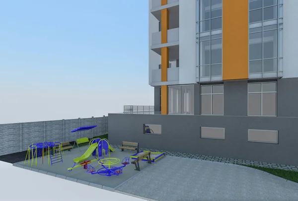 Quartier résidentiel idées urbaines, aire de jeux pour enfants 3d illustr — Photo