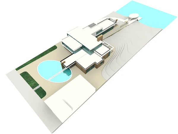 Plano mestre minimalista da vista aérea moderna da propriedade, renderização 3D — Fotografia de Stock