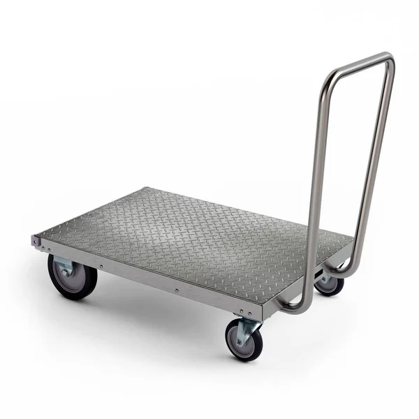 Stainless steel wheeled freight trolley cart, 3D illustration — Stock Photo, Image