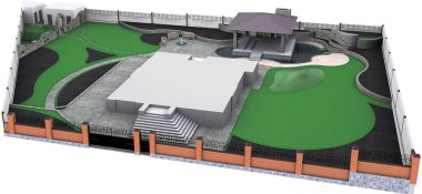 Kuşbakışı göz tam Bahçe peyzaj boyut görünüm.