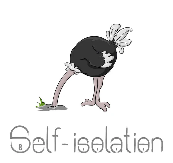 Grotesque Meme Vector Illustration Symbolizing Mental Health Conservation Ostrich Hiding — Stock Vector