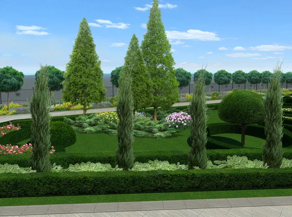 Illustration Der Luxuriösen Gartengestaltung Altmodischem Design — Stockfoto