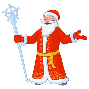 Rusça vektör çizim Ded Moroz boşanmış ellerimle jolly ve personel buz