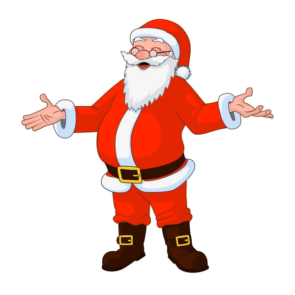 Веселый пухлый Санта-Клаус с разведенными руками — стоковый вектор