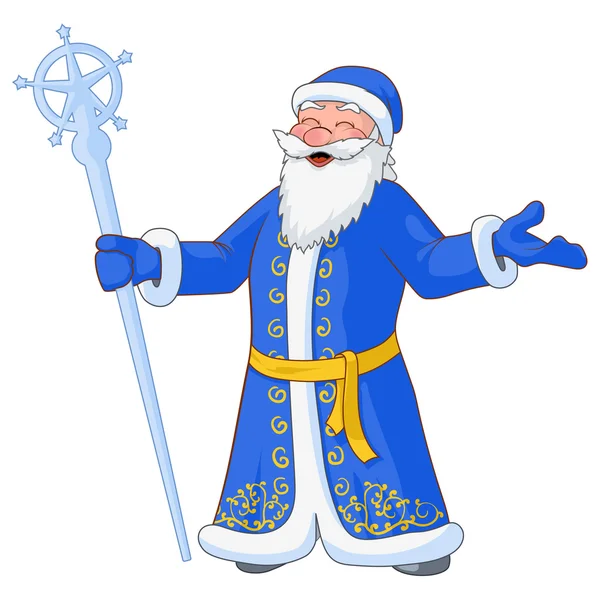 Vectorillustratie van Russische jolly Ded Moroz met gescheiden handen en ijs van personeel — Stockvector