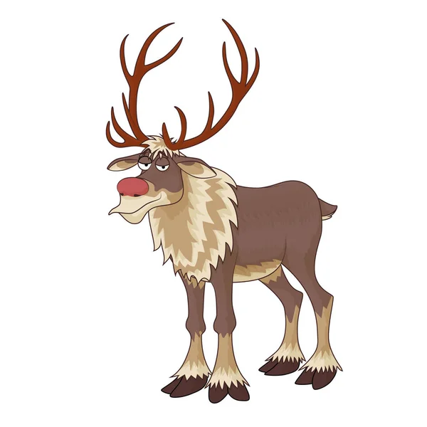Weihnachten rote Nase Rentier Rudolph mit unergründlichem Lächeln Vektor Illustration auf weißem Hintergrund — Stockvektor