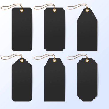 Siyah gerçekçi altı satış fiyat etiketleri kümesi. vektör çizim
