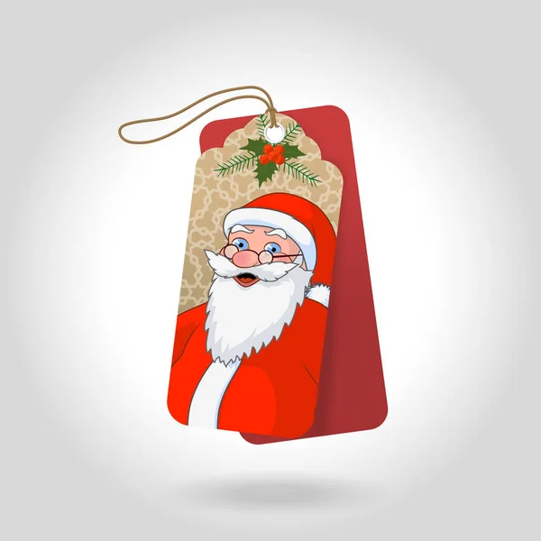 Etiketler vektör sevimli Noel hediyesi mavi gözlü Noel Baba ile ve dekorasyon kar taneleri, Noel holly berry ile — Stok Vektör