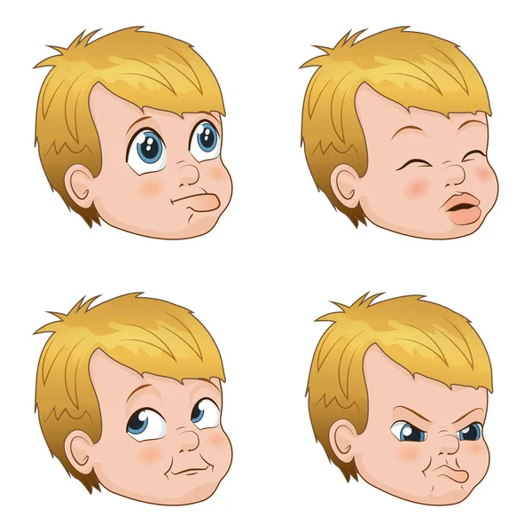 Vector Illustration set lucu anak laki-laki pengganggu wajah menunjukkan emosi yang berbeda - Stok Vektor