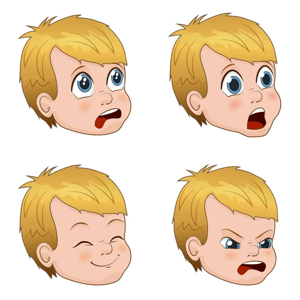 Vector Illustration set lucu wajah anak kecil menunjukkan emosi yang berbeda - Stok Vektor