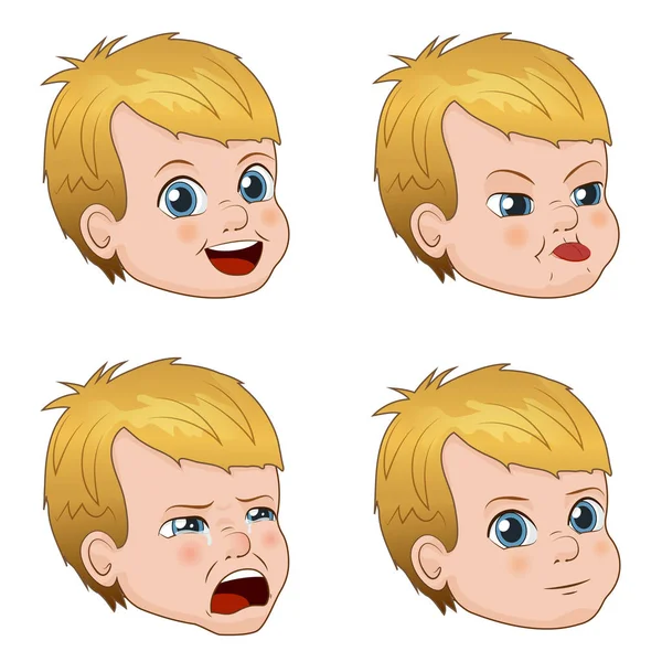 Vector Illustration set lucu wajah anak kecil menunjukkan emosi yang berbeda - Stok Vektor