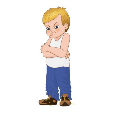 Resimde kızgın küçük zorba çocuk yüz şikayet duygu gösterilen vektör.