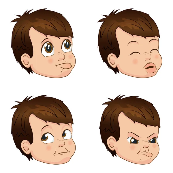 Vektör çizim farklı duygular gösterilen sevimli küçük zorba çocuk yüzleri ayarla