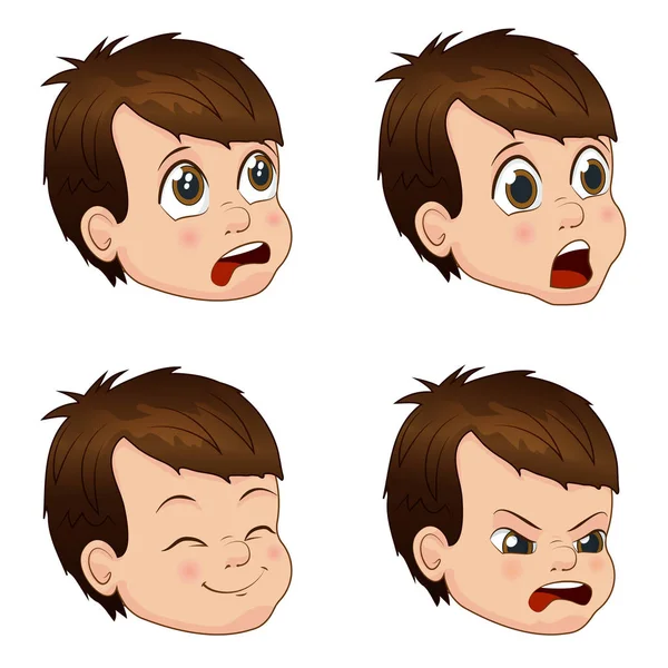 Vector Illustration set lucu wajah anak kecil menunjukkan emosi yang berbeda - Stok Vektor