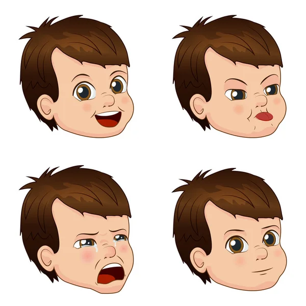 Vector Illustration set lucu wajah anak kecil menunjukkan emosi yang berbeda - Stok Vektor