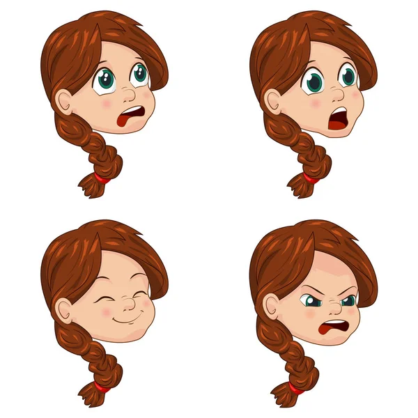 Vector Ilustración conjunto de caras de niña linda mostrando diferentes emociones — Archivo Imágenes Vectoriales