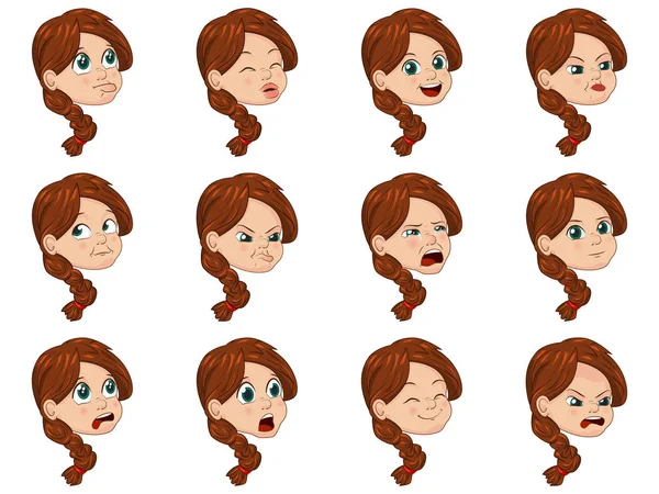 Büyük vektör çizim farklı duygular gösterilen sevimli küçük kız yüzleri ayarla