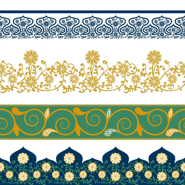 Fronteiras padrões sem costura com ornamento floral chinês. Ilustração vetorial —  Vetores de Stock