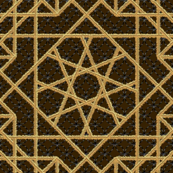 Broderie motif sans couture arabe avec le style de fil d'or. Fond décoratif géométrique arabe traditionnel Illustrations vectorielles — Image vectorielle