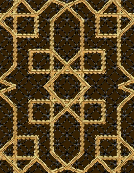 Arabic seamless pattern embroidery with gold thread style. Traditional arab geometric decorative background Vector illustrations — Stock Vector