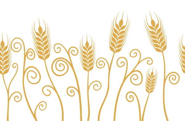 Vetor Orelhas de trigo borda horizontal sem costura ilustração padrão — Vetor de Stock
