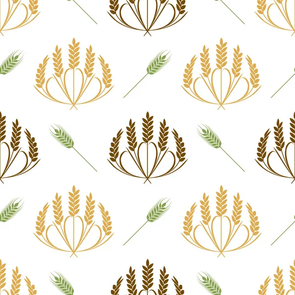 Uši vektorové ilustrace hladkých vzorků pšenice a obilovin — Stockový vektor