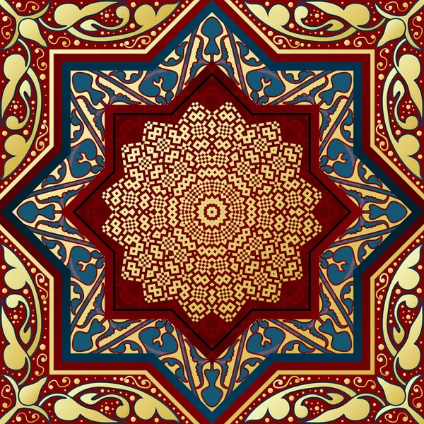 Διάνυσμα Αραβικά χρυσά διακοσμητικά μοτίβο. Bokeh φώτα εορταστική φόντο. Ευχετήρια κάρτα, πρόσκληση για τους μουσουλμάνους μήνα Ραμαντάν Kareem. Εικονογράφηση διάνυσμα. — Διανυσματικό Αρχείο