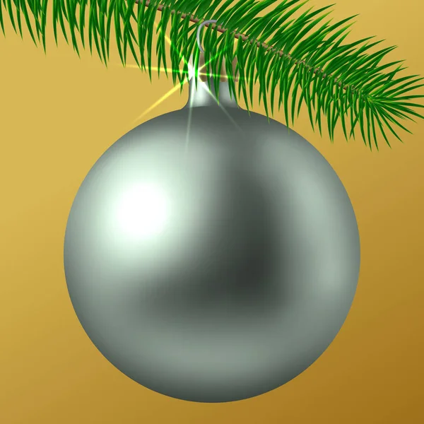 Realistische zilver mat kerst bal of Kerstbal met tak van de zilverspar geïsoleerd op een witte achtergrond. Vectorillustratie — Stockvector